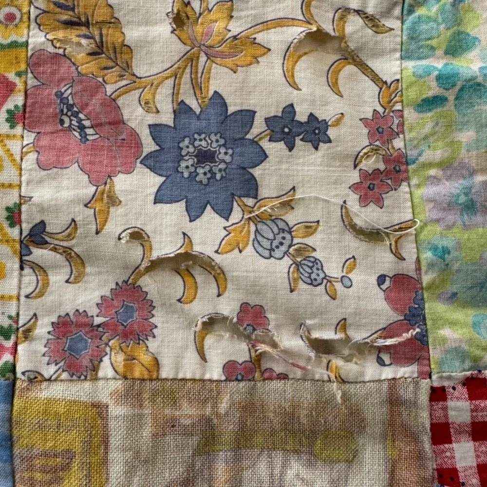 Handmade Vintage tied one-patch Quilt Throw Multicolor Blanket 83x72
